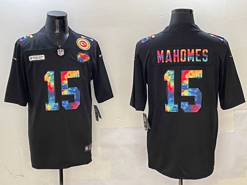 Men Kansas City Chiefs #15 Mahomes Black Rainbow 2025 Nike Limited NFL Jersey style 3294